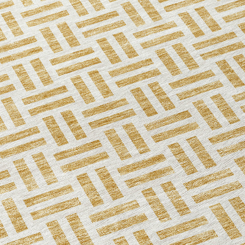 Gold Geometric Synthetic Rectangular Indoor/Outdoor Rug 2'6" x 3'10"