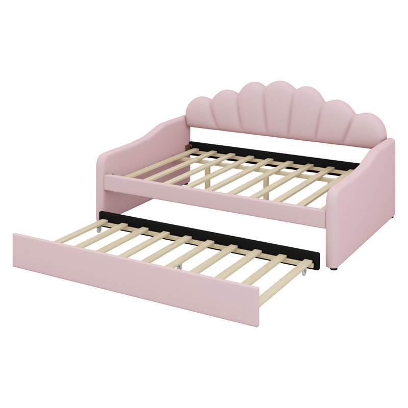 Martiya Full Size Upholstered Daybed with Trundle, Pink