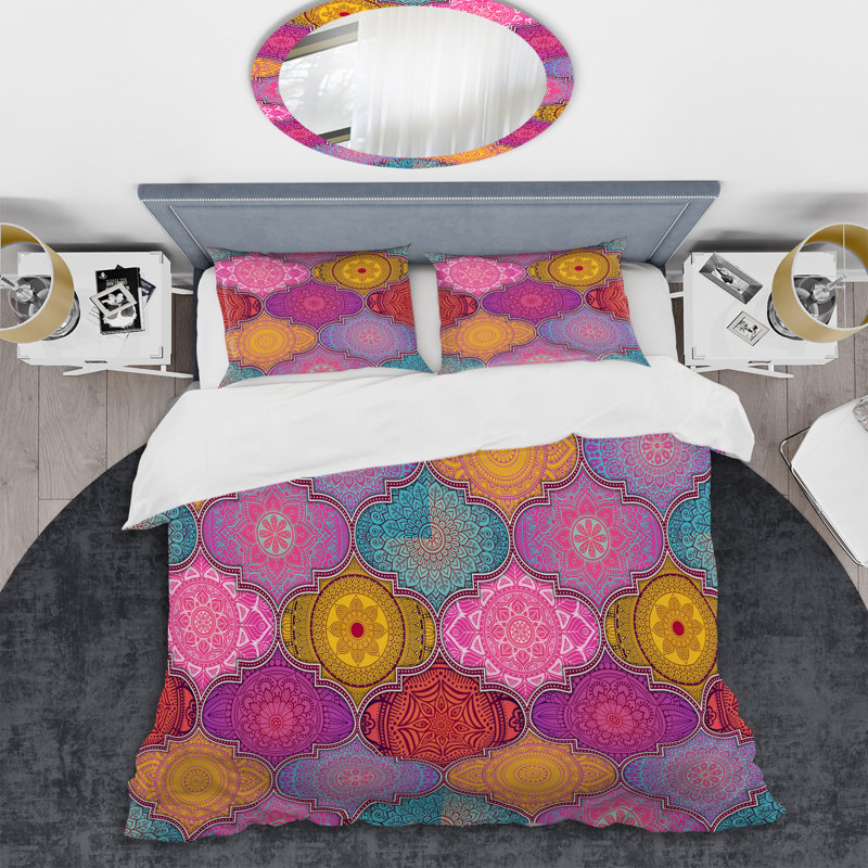 Multicolor Ethnic Patchwork - Abstract Duvet Cover Set - Microfiber Polyester, King Duvet Cover + 2 King Shams