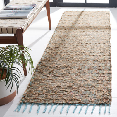 Kamali Geometric Handmade Handwoven Area Rug in Light Blue/Natural
