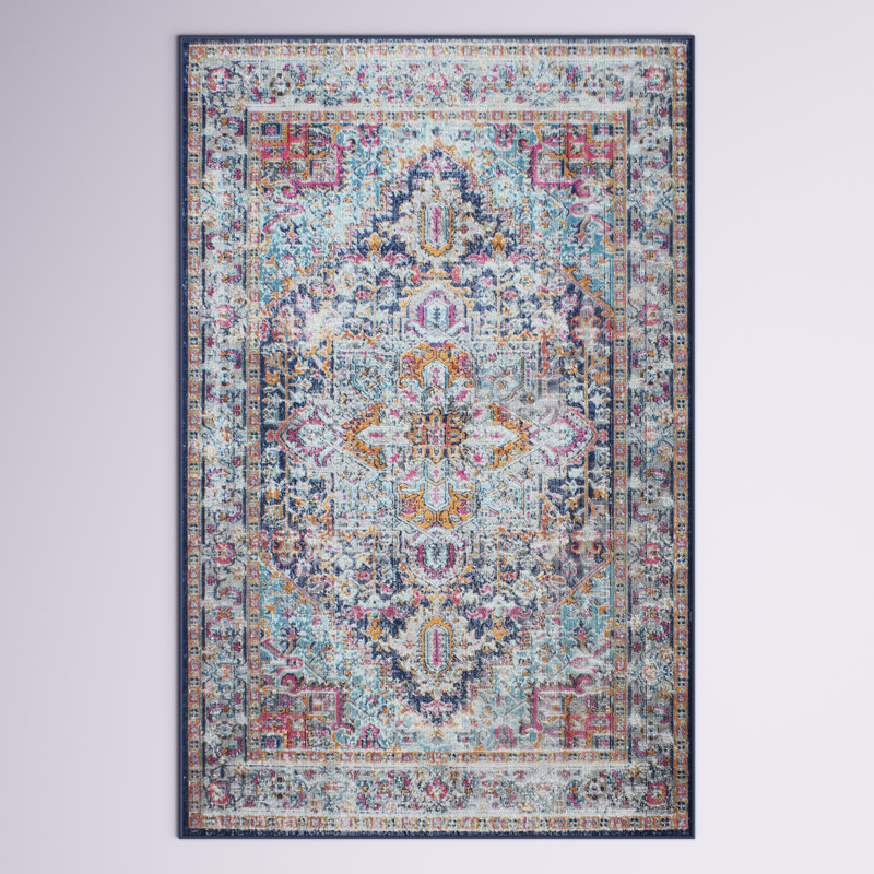 Tapis oriental bleu sarcelle et bleu marine Ashburn, Rectangle 3 pi 8 po x 5 pi 6 po