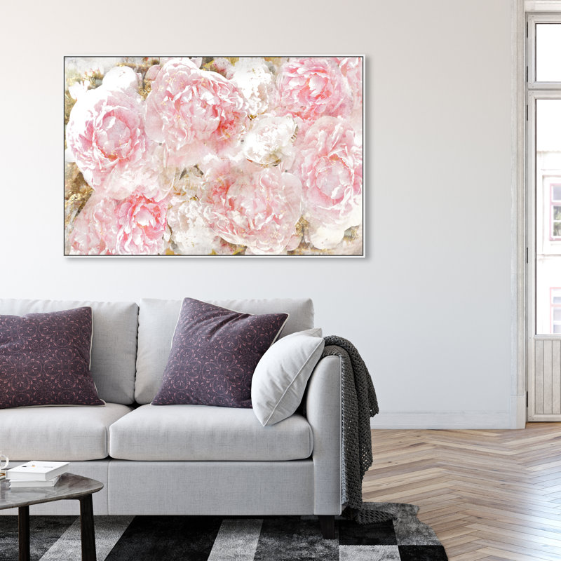 « roses », impression sur toile oliver gal, Cadre blanc, H 36 po x l 54 po