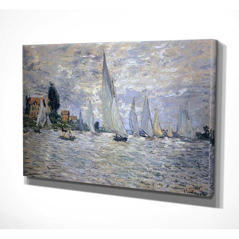 La régate des bateaux à Argenteuil - Reproduction, H 24 po x l 36 po x P 1,5 po, Pas de tapis, Toile tendue