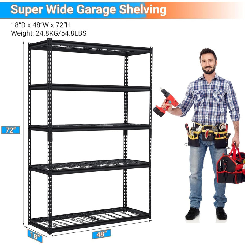 121.9cm W Metal Storage Rack, 182.9cm H x 121.9cm W x 45.7cm D