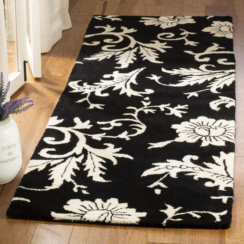 Tapis floral en laine touffeté à la main Cola Soho, Tapis de couloir 2 pi 6 po x 8 pi