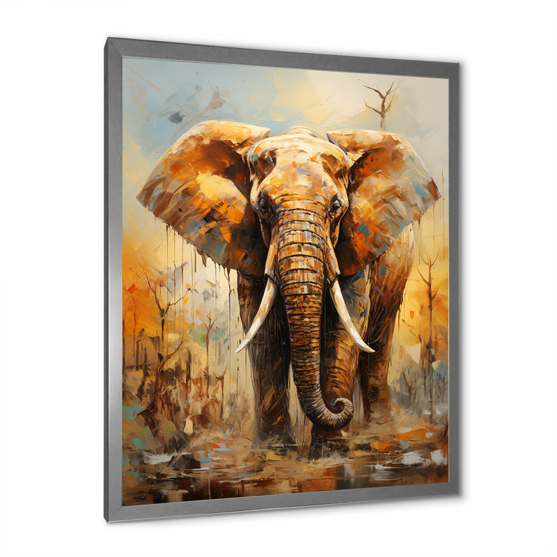Éléphant, force symbolique, rêves II sur toile, Cadre simple argenté, H 20 po x l 12 po x P 1 po