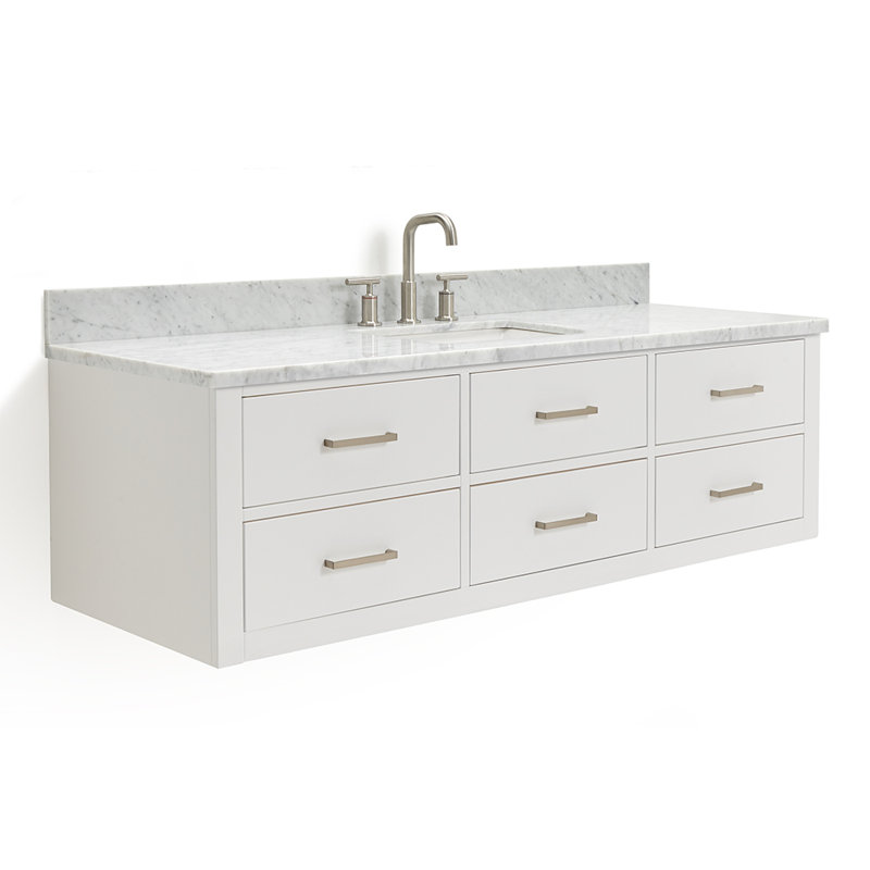 Ensemble de meuble-lavabo mural simple 61 po Ceinture, Blanc, Nickel brossé