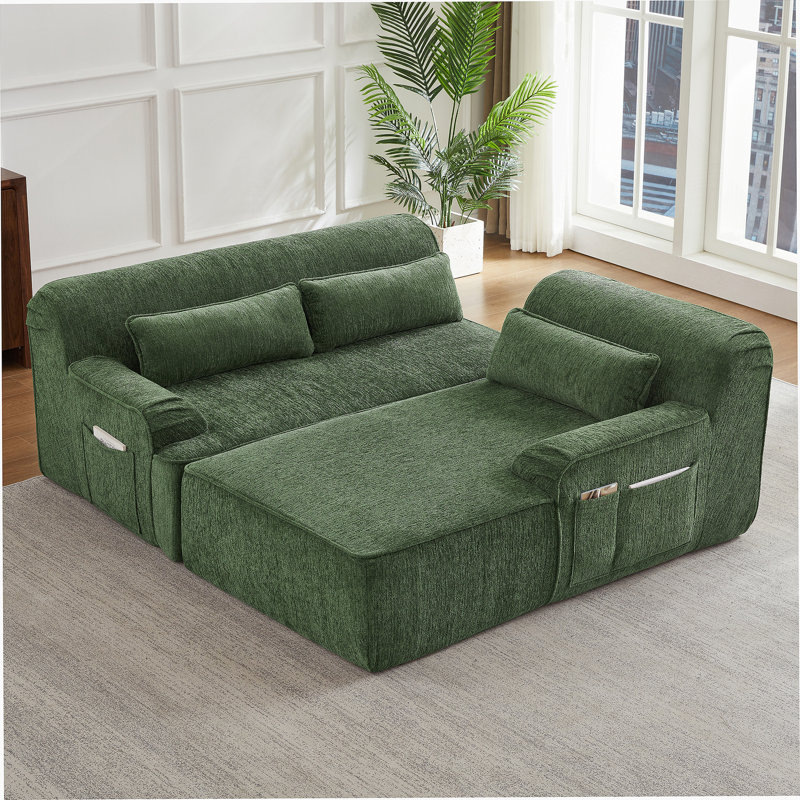Boneless L-Shape Sectional Sofa, Mnimalist Design Couch For Living Room, Apartment, Face à la droite, Vert