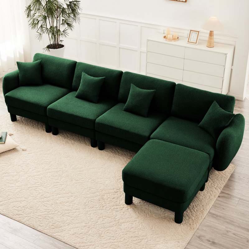 Canapé modulaire en L convertible à 4 boucles en tissu avec pieds cylindriques uniques, amovibles et enveloppés, convenant aux espaces restreints, relaxant au quotidien