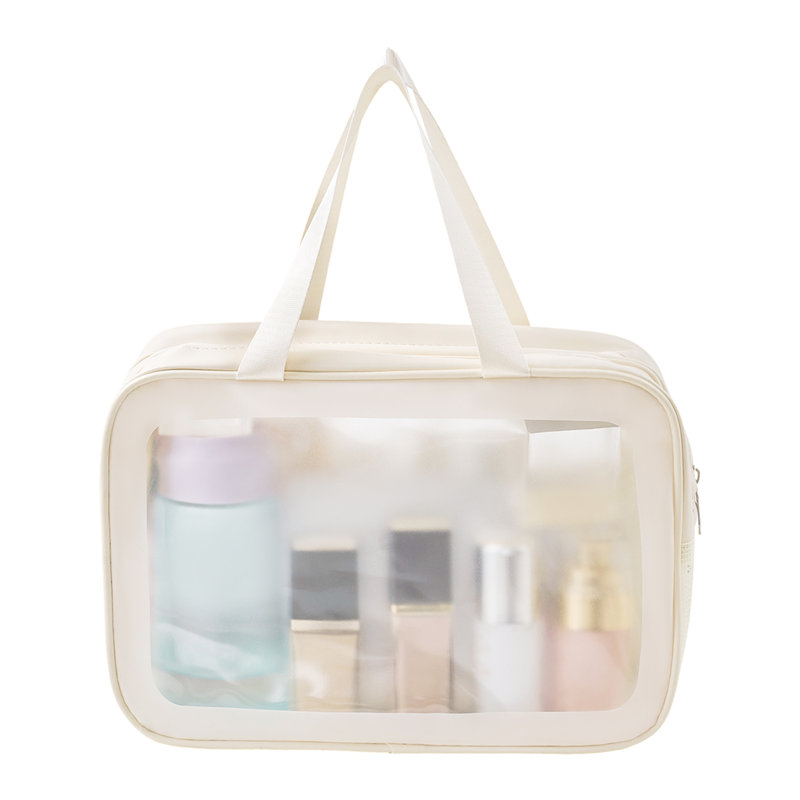 PU Leather；Polyester；PVC；Nylon Zipper Makeup Organiser, Beige