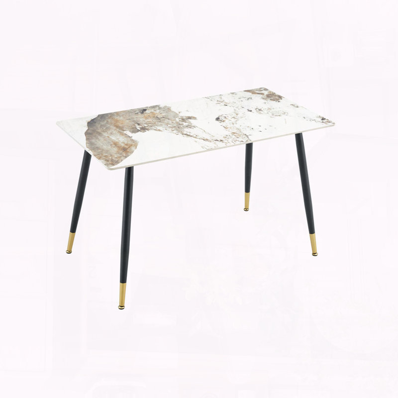 Modern Rectangular Sintered Stone Dining Table with Gold-Plated Legs