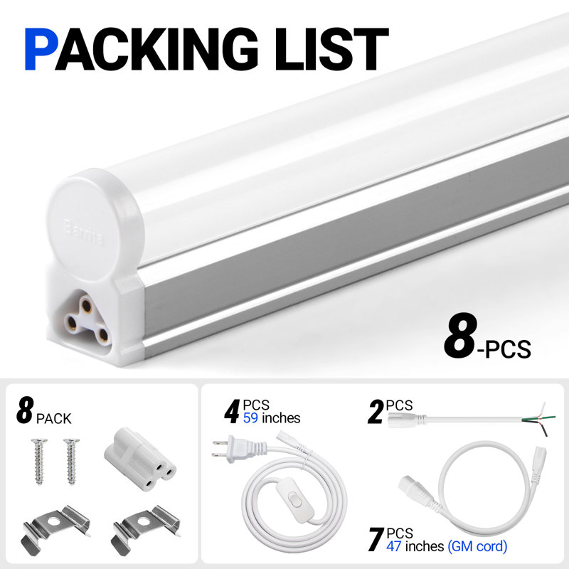 Luminaire à culot intégré Barrina Led T5, 4 pi, 2 200 lm, 6 500 K, 20 W, utilitaire pour atelier, 8 pièces