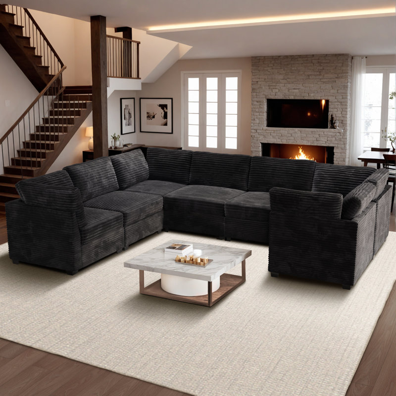 Canapé modulaire en velours côtelé 7 pièces, canapé-lit à assise profonde pour salon et chambre à coucher, canapé en U rembourré moelleux et facile à assembler