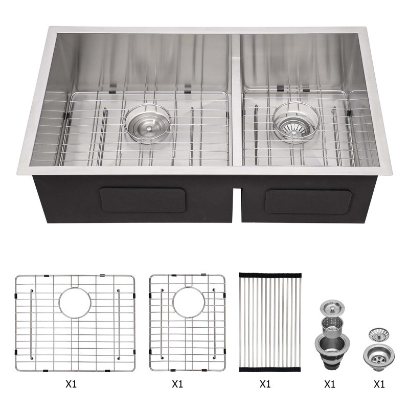 Évier de cuisine à double cuve (60/40) - évier de cuisine à double cuve de 28 po x 19 po de calibre 16 avec deux cuves profondes de 10 po - évier à double cuve 28 po
