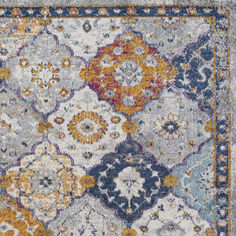 Tapis gris clair / bleu / orange Kirman, Rectangle 8 pi 9 po x 12 pi