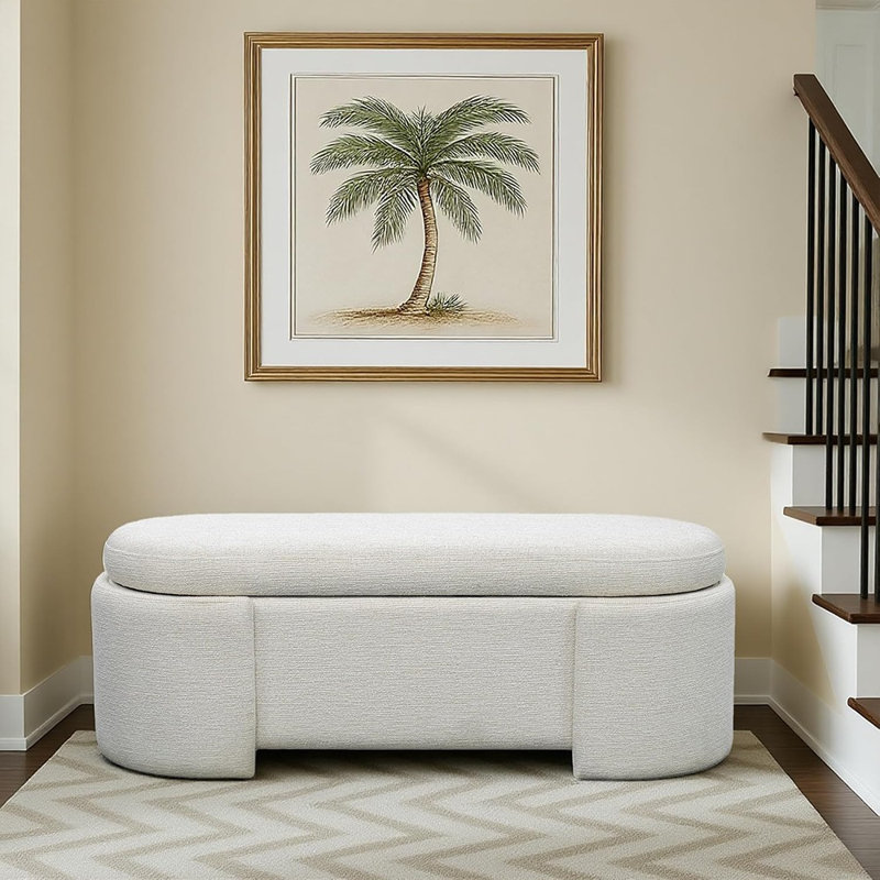 Banc de rangement rembourré avec couvercle à fermeture douce, pouf d'entrée ovale, crème