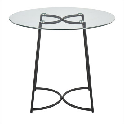 Round Glass Dining Table with Black Steel Base – Seats 4, 35 Width for Kitchen or Breakfast Nook