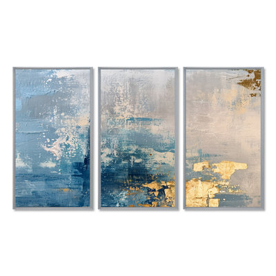 Tender Gold on Grunge Blue - ensemble de décorations murales abstraites