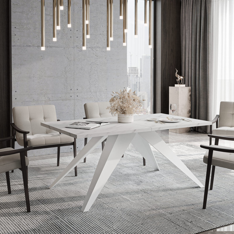 Metal Base Dining Table, White, White, 76cm H x 160cm W x 90cm D