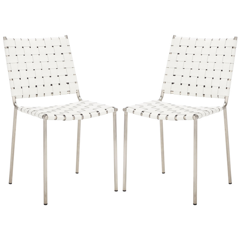 Chaise d'appoint rembourrée Ryland, Cuir véritable blanc, Argent