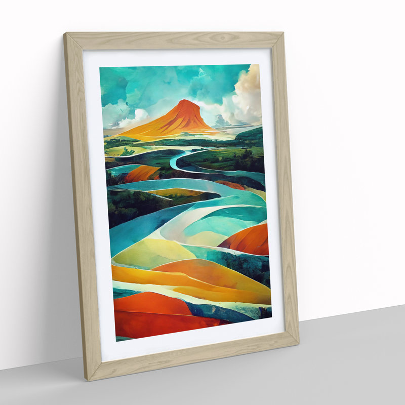 Abstract River Landscape No.1 - Wall Art, 36cm H x 27cm W, Oak Framed, White