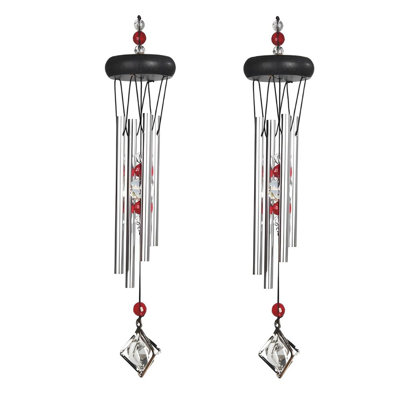 Ensemble de 2 cadeaux ICE ARMOR 15 po de long en bois rouge avec gemme, carillon de vent, statue, sculpture, sculpture, ornement, décoration de maison / chambre / jardin pour la pendaison de crémaillère, les fêtes et les fêtes de Noël