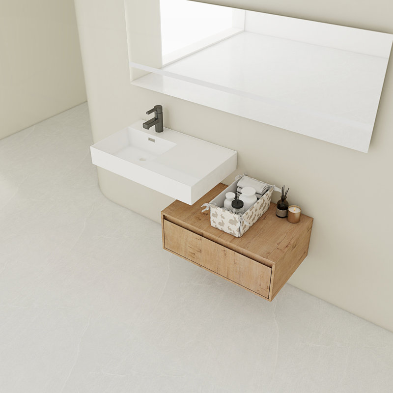 Meuble-lavabo mural avec lavabo en résine et tiroir à fermeture en douceur