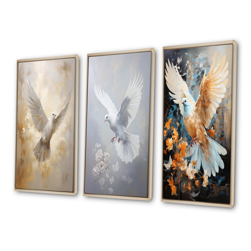 Ensemble de salon mural 4 pièces Tranquil Dove Harmony, Cadre flottant brun, H 28 po x l 36 po