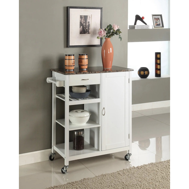 Marble Top Kitchen Cart, White