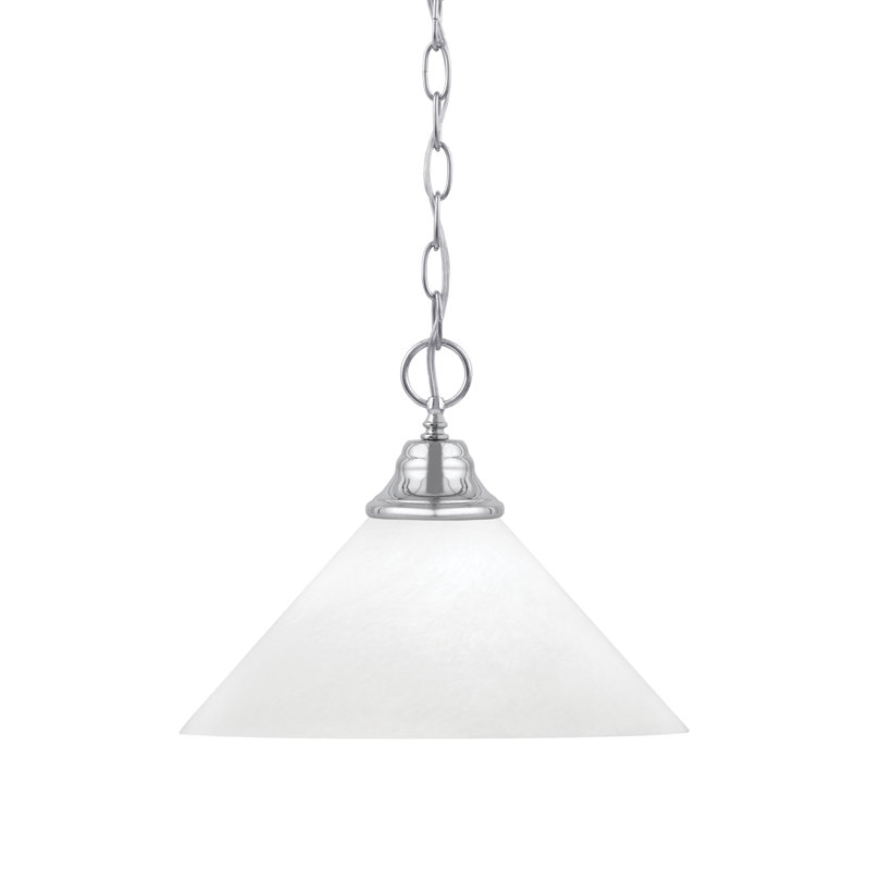Aeronwen Chain Hung Pendant With Glass,  White Marble, Chrome , 10.25" H x 12" W x 12" D