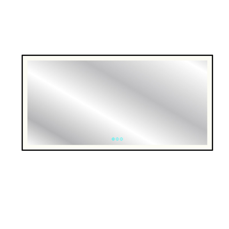 Miroir de salle de bain mural noir rétroéclairé à DEL, 72 po x 36 po, Rectangle