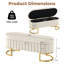 Banc de rangement rembourré en velours avec pieds en fer en forme de fer à cheval pour le salon: solution de bout de lit élégante et fonctionnelle-774072570