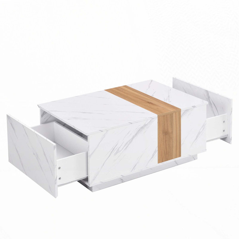 Coffee Table with 2 Storage Drawers,Practical Cocktail Table for Living Room, White