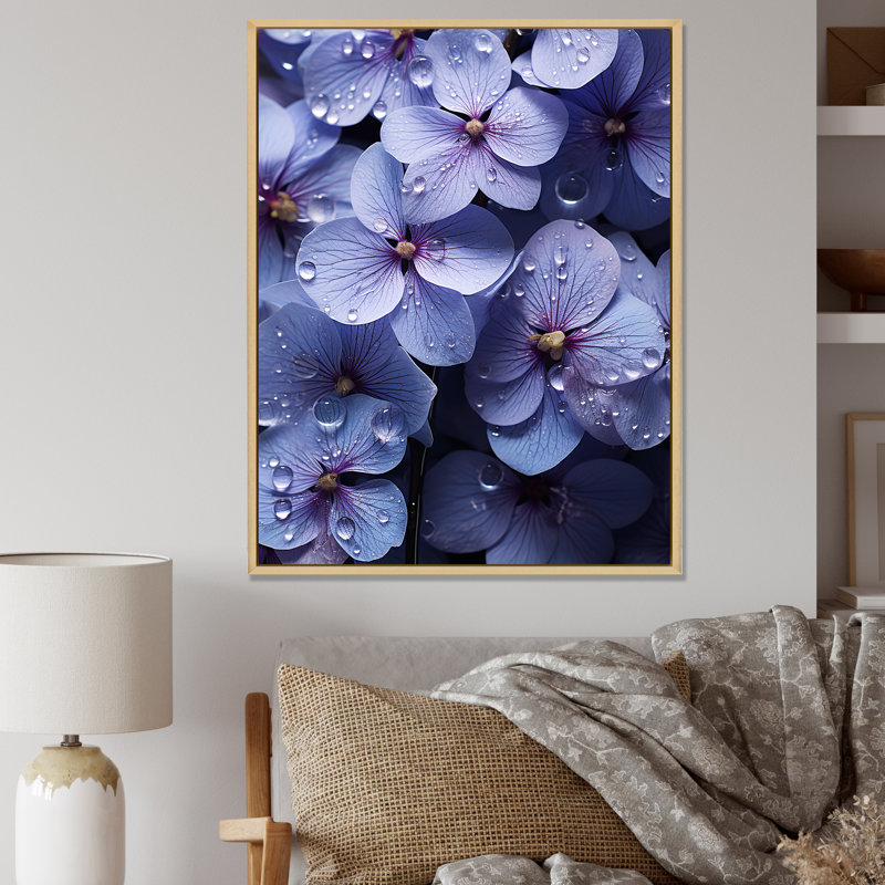 «Violets Rain», reproduction sur toile, H 32 po x l 16 po x P 1 po, Cadre naturel flottant