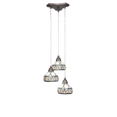 Luminaire suspendu à grappe de cordon 3 lumières Europa présenté en finition nickel brossé avec verre d'art royal merlot de 7 po