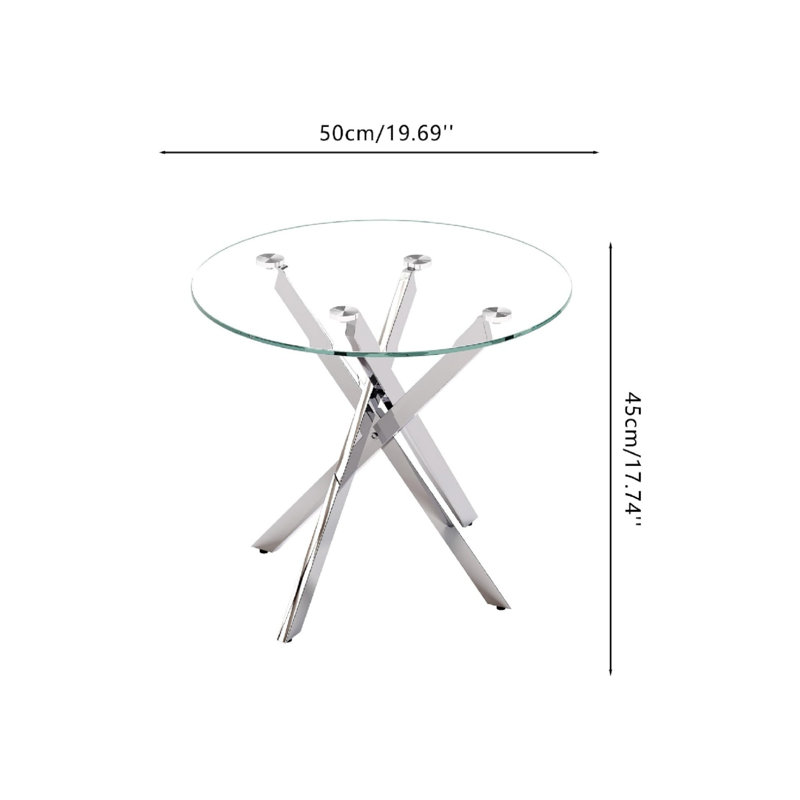 Glass End Table with Chrome Legs, Round Side Table Clear for Bedroom