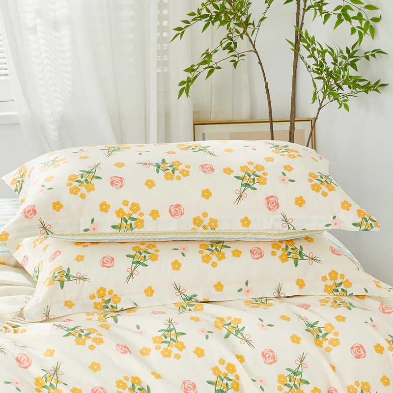 Ensemble de housse de couette jaune à motif floral 3 pièces Botanical Blossom Bedding