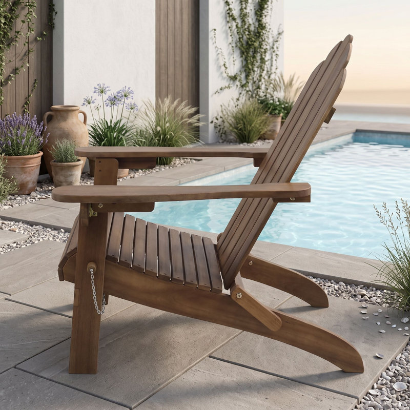 Chaise pliante en bois avec accoudoirs, Marron foncé