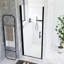 Porte de douche pivotante 30 po x 72 po, cadre en aluminium noir mat, demi-cadre, film en verre trempé anti-déflagrant de 1/4 po, poignée en acier inoxydable