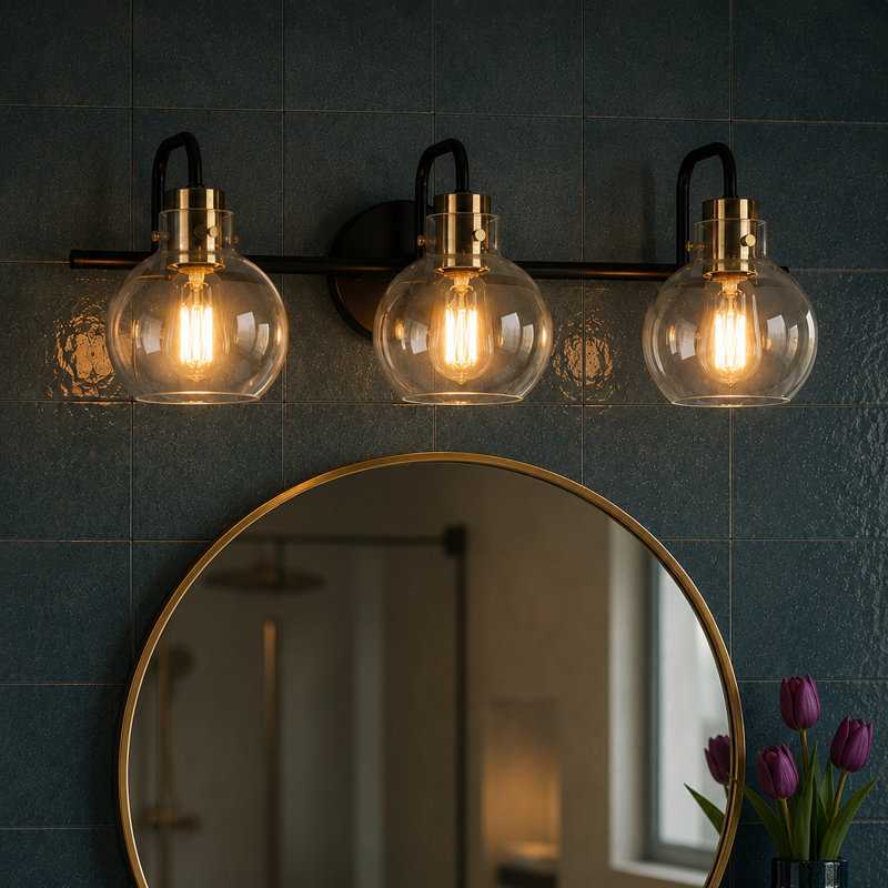 Éclairage pour meuble-lavabo à intensité variable Christof, Noir/laiton, 3 lumières