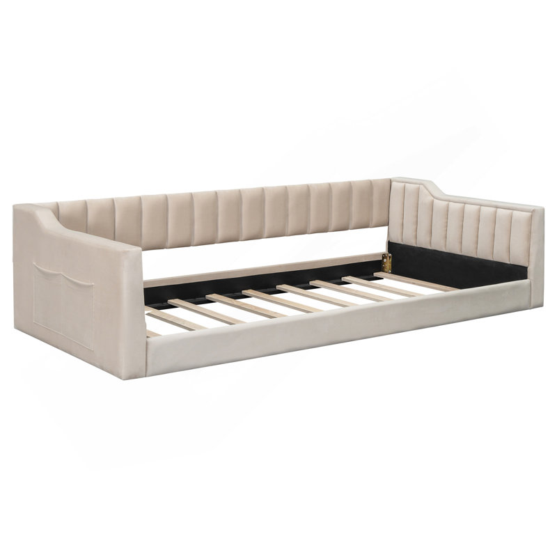 Lit de repos simple simple TG et pochette de rangement latérale beige, Beige