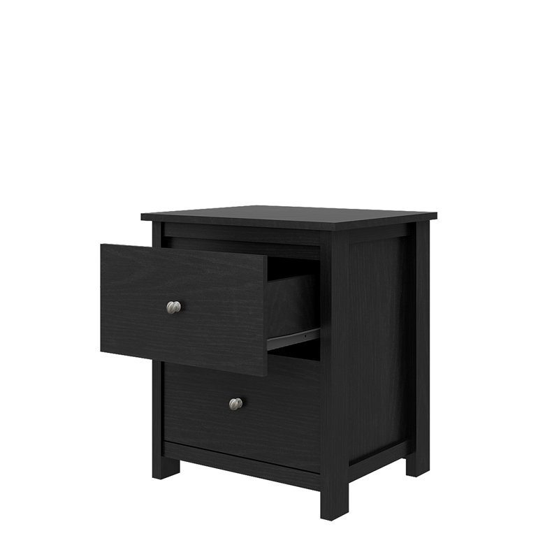 Isenbert 21.9" 2 Drawer Nightstand, Black