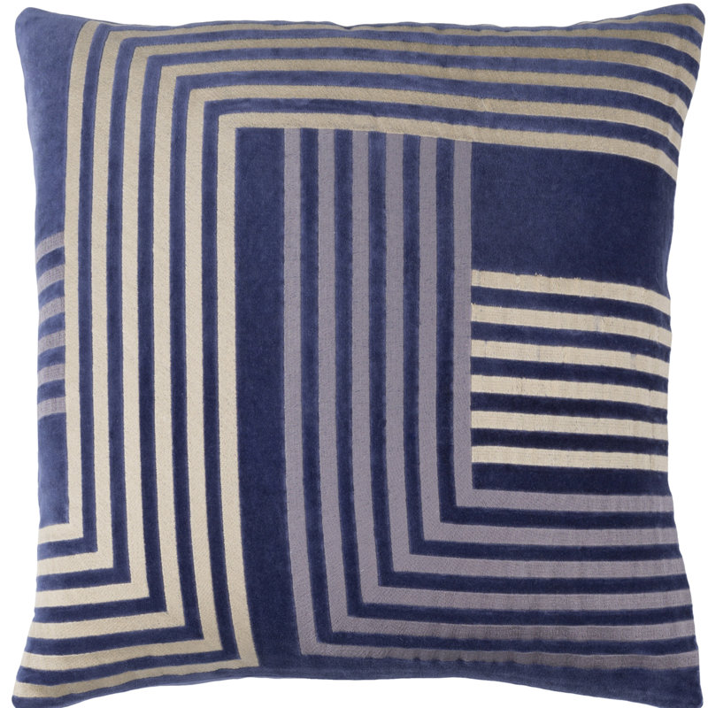 Intermezzo Striped Cotton Throw Pillow, 20" H x 20" W x 4" D, Navy/Beige/Gray, Down/Feather