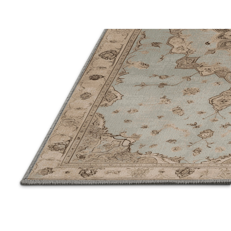 Machine Washable Tabriz Gray Area Rug, Round 3'