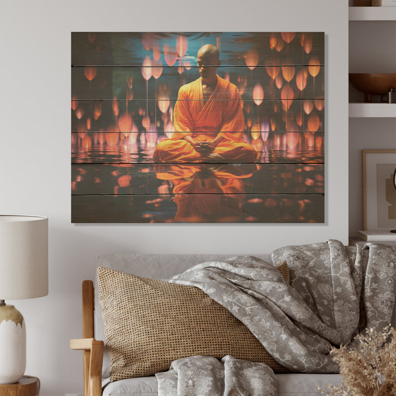 Vipassana Insight Meditation - Art mural sur bois de pin naturel, H 10 po x l 20 po