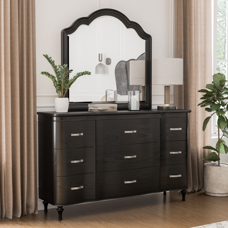 Commode 9 tiroirs avec miroir Seabliss, Noir