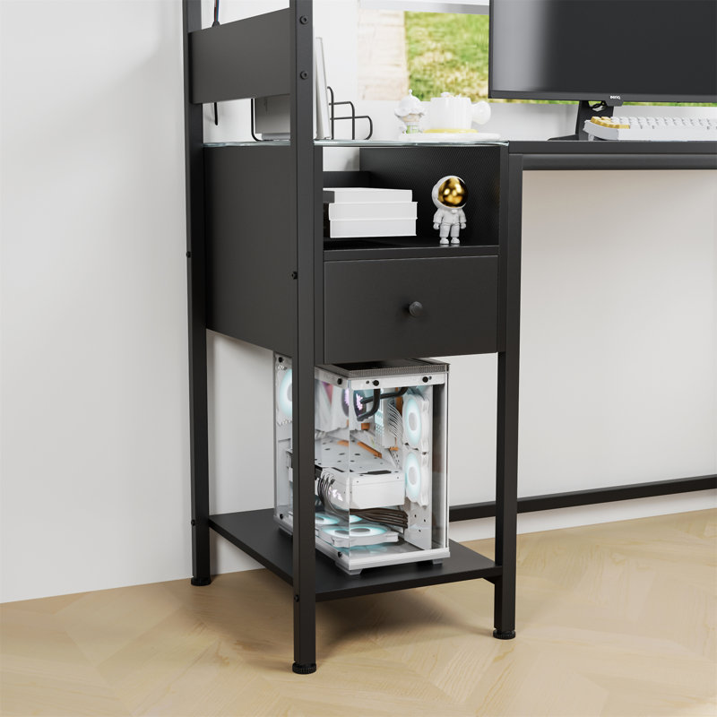 Bureau d'ordinateur avec prise de courant et tablettes de rangement (sans les chaises de bureau), Noir