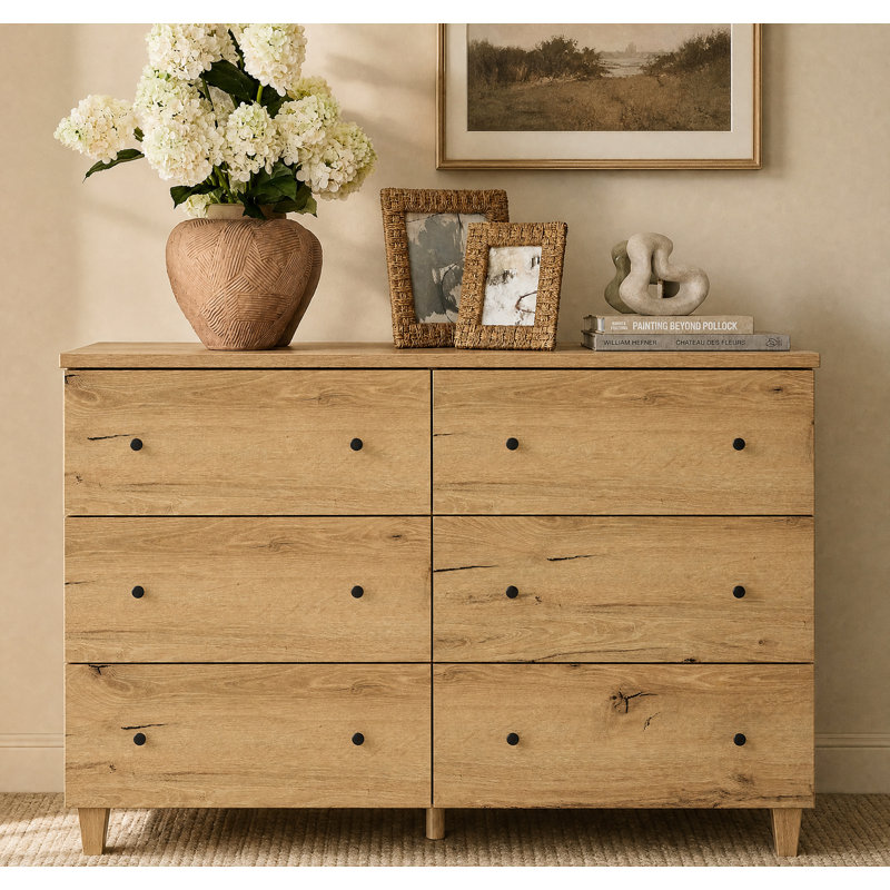 6 Drawer 47.2" W Double Dresser, Brown