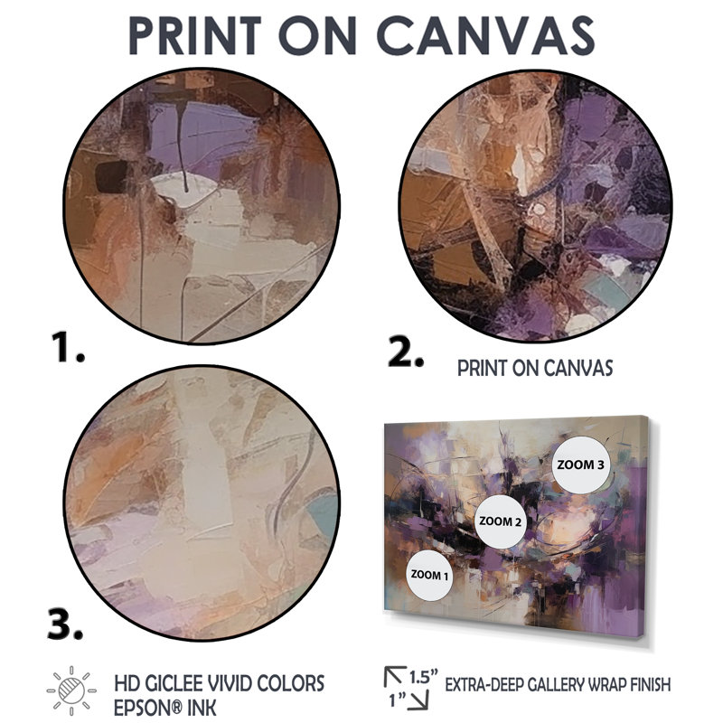 «Mauve Minimalims Enchantment» - art mural mauve 4 pièces, Impression encadrée sans passe-partout, Noir