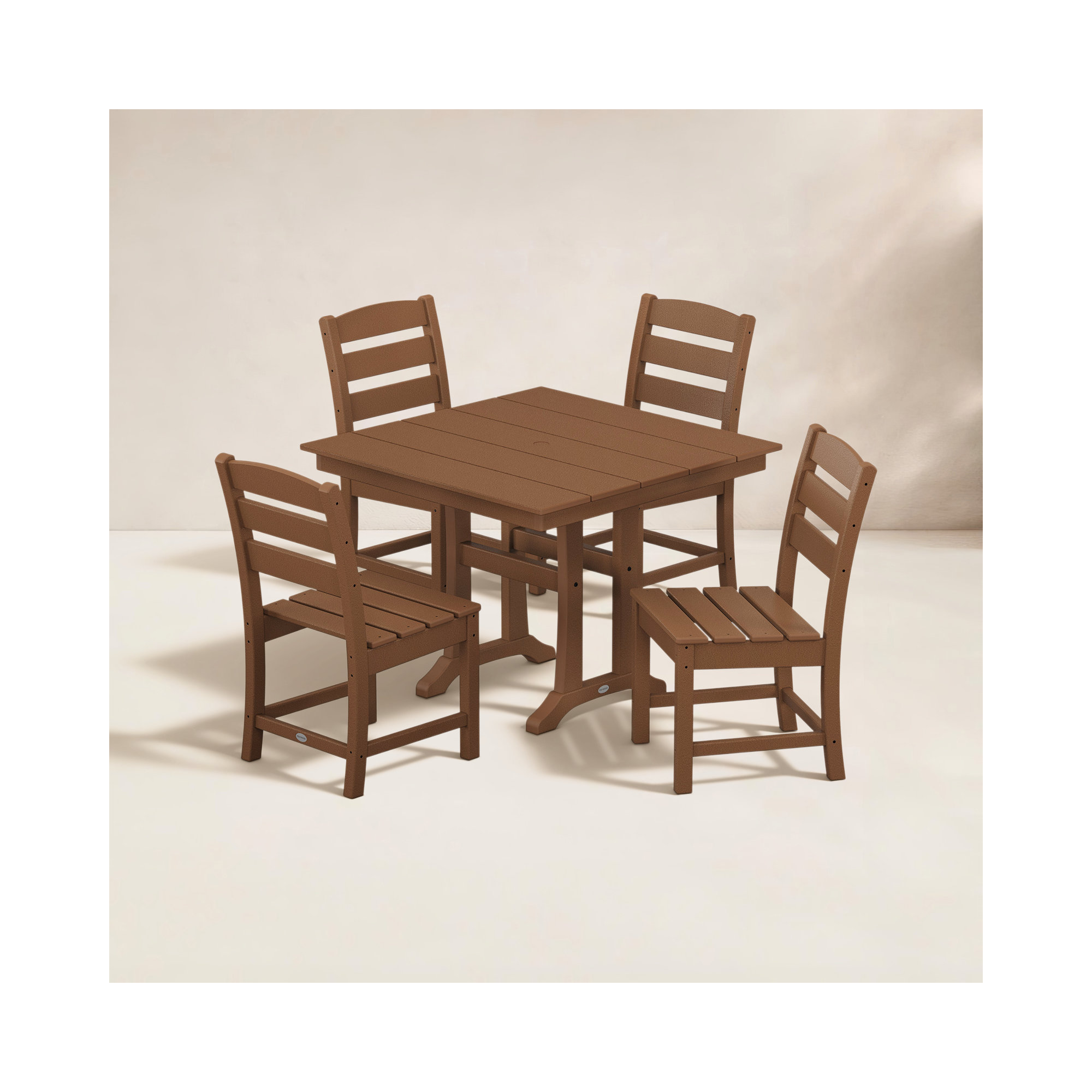 Lakeside 5-Piece Farmhouse Trestle Side Chair Dining Set, Teak